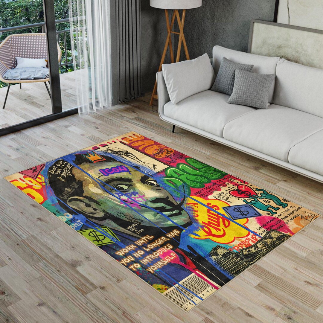 Salvador Dali Graffiti Popart Rug, Living Room Rug, Salvador Dali Rug ...