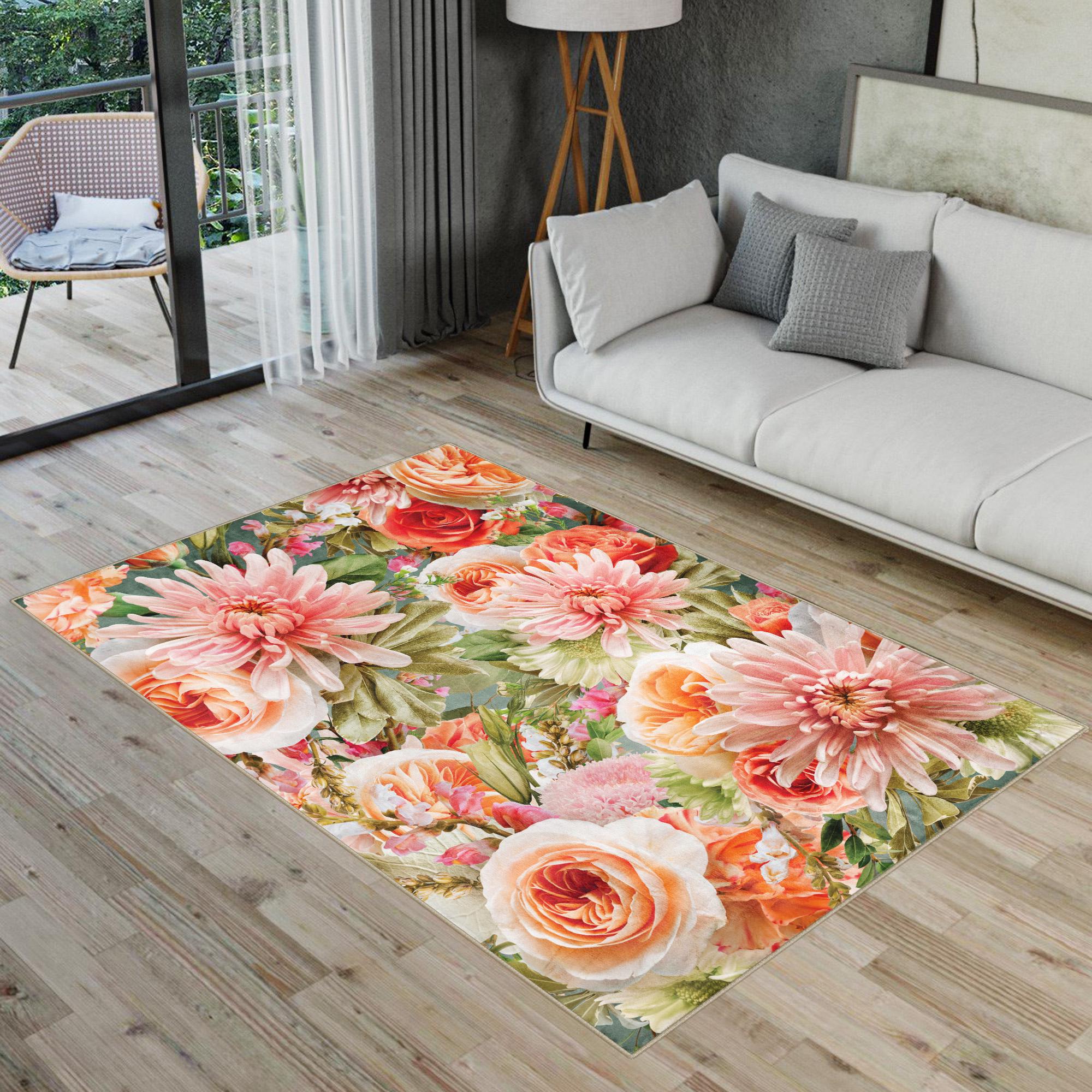 Bellini Floral Art Rug, Flower Art Rug, Art Deco Area Cover, Abstract ...