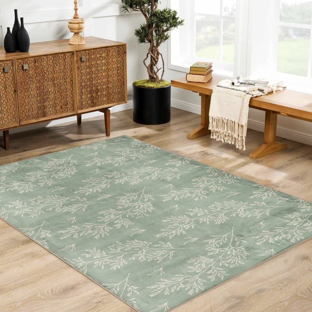 Sage Muted Rug Sage Green Minimalist Texture Rug, Neutral Beige Area Rug, Modern Rug ...