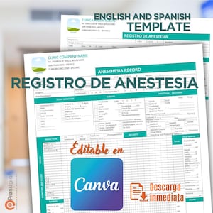Anesthesia Record Template Editable Canva, Medical Form, Surgery Chart, Anesthesiology Printable PDF