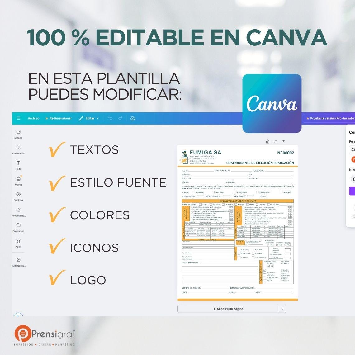 Pest Control Service Invoice Canva Template, Fumigation Report Form ...