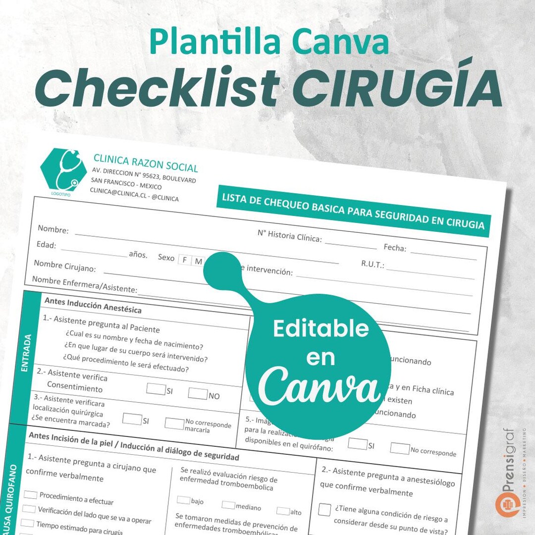 Surgery Safety Checklist Template (canva), Operating Room Entry, Pause ...