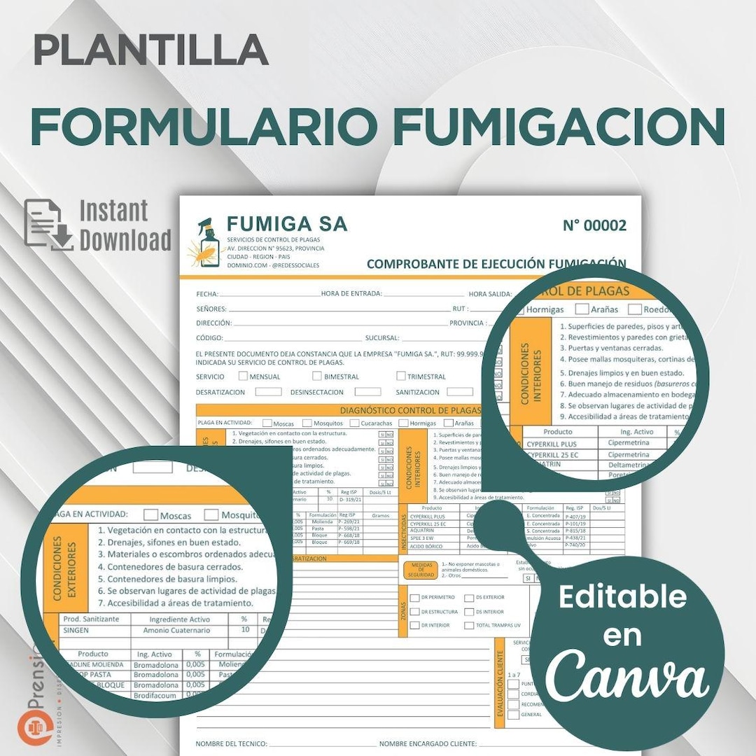 Pest Control Service Invoice Canva Template, Fumigation Report Form ...