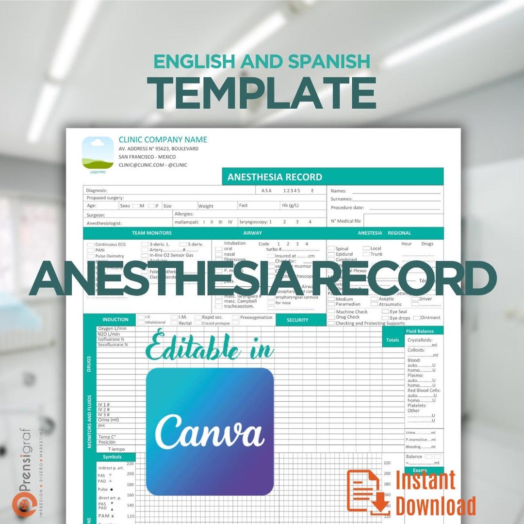 Anesthesia Record Template, Clinical Anesthesia Log, Surgery Monitoring ...