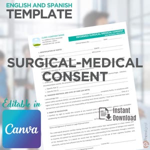 Medical Informed Consent Form Template Canva, Surgical Consent, Patient Intake Form, Clinical Protocol, Healthcare PDF US Letter
