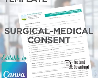 Vorlage für ein medizinisches Aufklärungsformular (Canva), Einwilligung nach chirurgischen Eingriffen, Patientenaufnahmeformular, klinisches Protokoll, Gesundheitswesen (PDF, US-Brief)