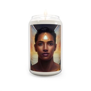Chamuel Candle  - Scented Candle, 13.75oz - Religious Prayer Candle - Guardian Angel artwork - Divine Inspired Angel Magic Oracle Art