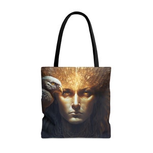 Sac fourre-tout « faucon » animal cosmique - grand moyen petit - sac artistique - carte de pont Oracle - sac à main double face - sac de transport - Oracle magique