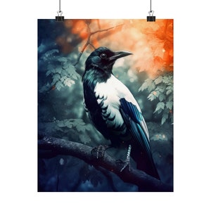 Posterprint kosmisch dier 'Ekster' - Oracle Card Series Art Print - Meerdere formaten - Premium matte verticale posters - magische waarzeggerij