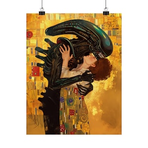 Eternal Embrace - Ripley and The Alien Poster Print - Science Fiction Art - Premium Matte Posters - Inspired by Klimt&#39;s &quot;The Kiss&quot;