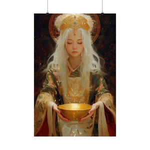 Impression d'affiche de tarot « Queen of Cups » - Impression d'art de la série de cartes de tarot - Plusieurs tailles - Posters verticaux mats de qualité supérieure - Divination magique