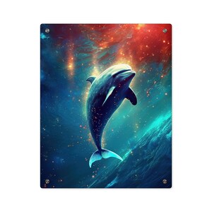 Kosmische Tier 'Dolphin' Acryl Wand Kunst Tafel - Fertig zum Aufhängen - Tarot Karten Kunst - Göttliche Orakel Tarot Weissagung Kunstwerk