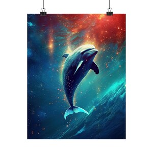 Kosmisches Tier 'Dolphin' Poster Print - Kunstdruck der Orakelkartenserie - Mehrere Größen - Premium Matte Vertikale Poster - Magische Wahrsagung