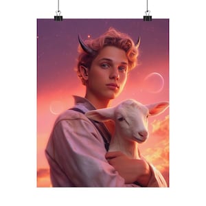 Posterprint kosmisch dier 'Goat/Pan' - Oracle Card Series Art Print - Meerdere formaten - Premium matte verticale posters - magische waarzeggerij