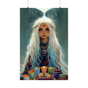 Impression d'affiche de tarot « Seven of Cups » - Impression d'art de la série de cartes de tarot - Plusieurs tailles - Posters verticaux mats de qualité supérieure - Divination magique