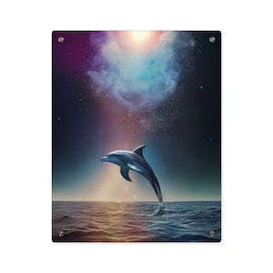 Kosmische Tier 'Dolphin' Acryl Wand Kunst Tafel - Fertig zum Aufhängen - Tarot Karten Kunst - Göttliche Orakel Tarot Weissagung Kunstwerk