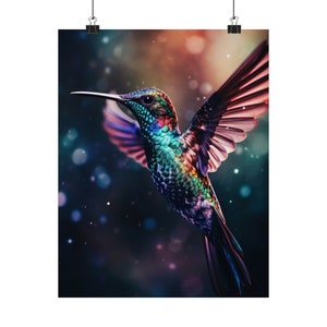 Posterprint kosmisch dier 'Kolibrie' - Oracle Card Series Art Print - Meerdere formaten - Premium matte verticale posters - magie