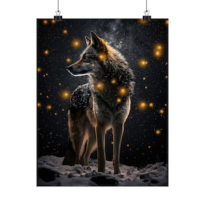 Kosmische dierenposter 'Wolf' - Oracle Card Series Art Print - Meerdere formaten - Premium matte verticale posters - magische waarzeggerij