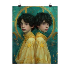 Gemini Zodiac posterafdruk - Oracle Card Series Art Print - meerdere formaten - Premium matte verticale posters - magische waarzeggerij