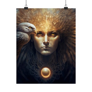 Impression d'affiche animal cosmique « faucon » - impression d'art série carte Oracle - plusieurs tailles - affiches verticales mates de qualité supérieure - divination magique