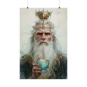 Impression d'affiche de tarot « Le roi des tasses » - Impression d'art de la série de cartes de tarot - Plusieurs tailles - Posters verticaux mats de qualité supérieure - Divination magique