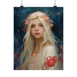Cancer Zodiac posterprint - Oracle Card Series Art Print - meerdere maten - Premium matte verticale posters - magische waarzeggerij
