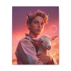Kosmisch dier 'Goat/Pan' - in galerij gewikkelde canvasprint - Oracle Deck Image Print - mixed mediakunst - magische goddelijke orakelkunst