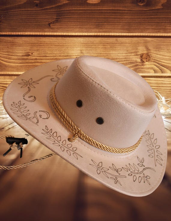 Burned Floral Cowboy Hat – Wide Brim Rancher, Adjustable Fit  display picture 1