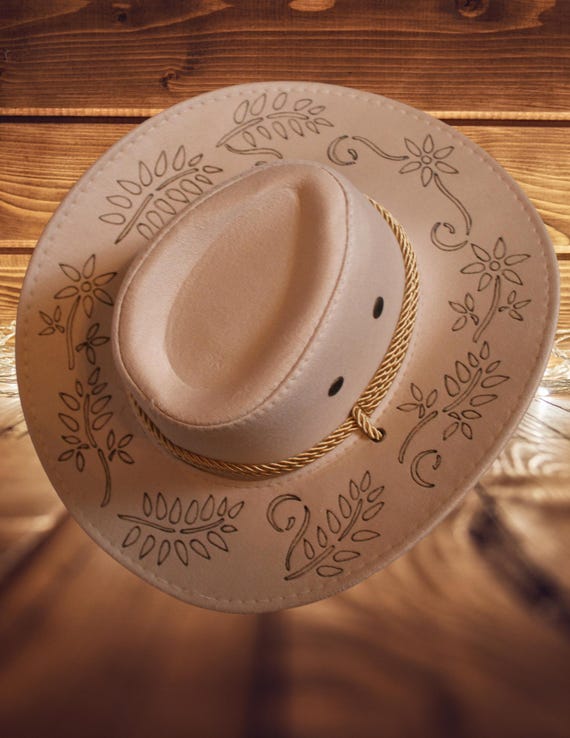Burned Floral Cowboy Hat – Wide Brim Rancher, Adjustable Fit  display picture 2