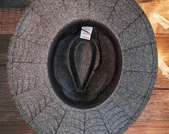 Handmade Burned Spider Web Fedora - Wide Brim Rancher Hat