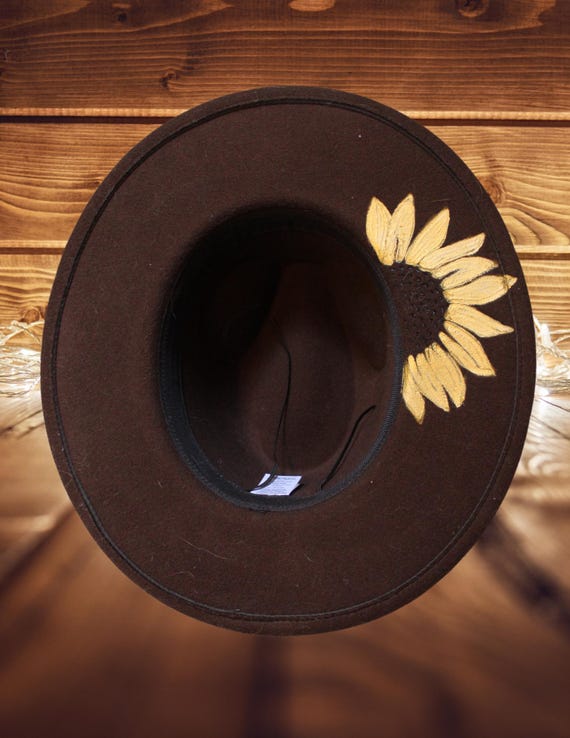 Wide Brim Fedora - Burned Sunflower Design, Adjustable  display picture 3
