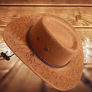 Cappello da cowboy - Stampa mucca bruciata / Fedora bruciata, Cappello da rancher, Cappello da cowboy, Accessori estivi, Regali unici fatti a mano, Cappello a tesa larga