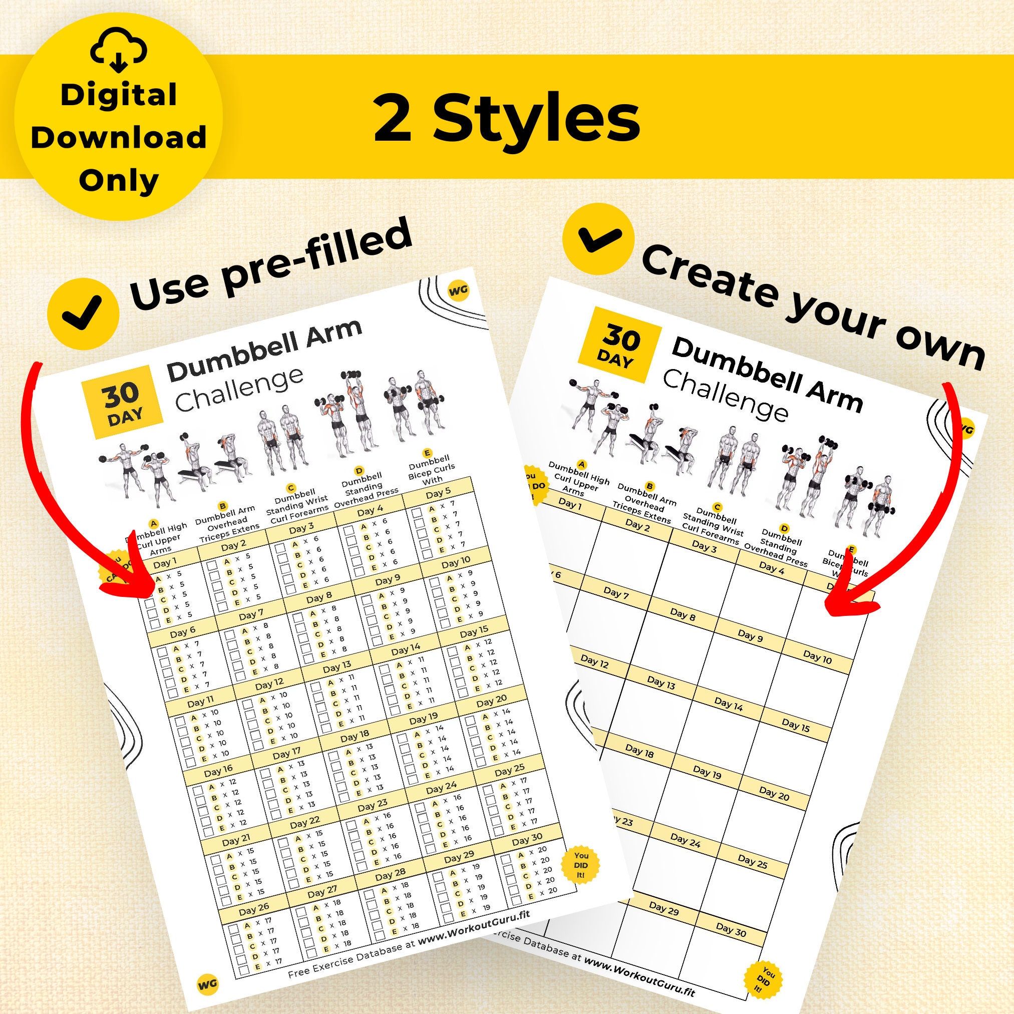 30 Day Dumbbell Arm Challenge Printable Workout Tracker. Arm Workout ...