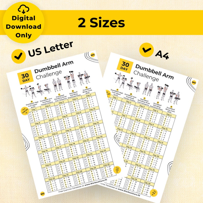 30 Day Dumbbell Arm Challenge Printable Workout Tracker. Arm Workout ...
