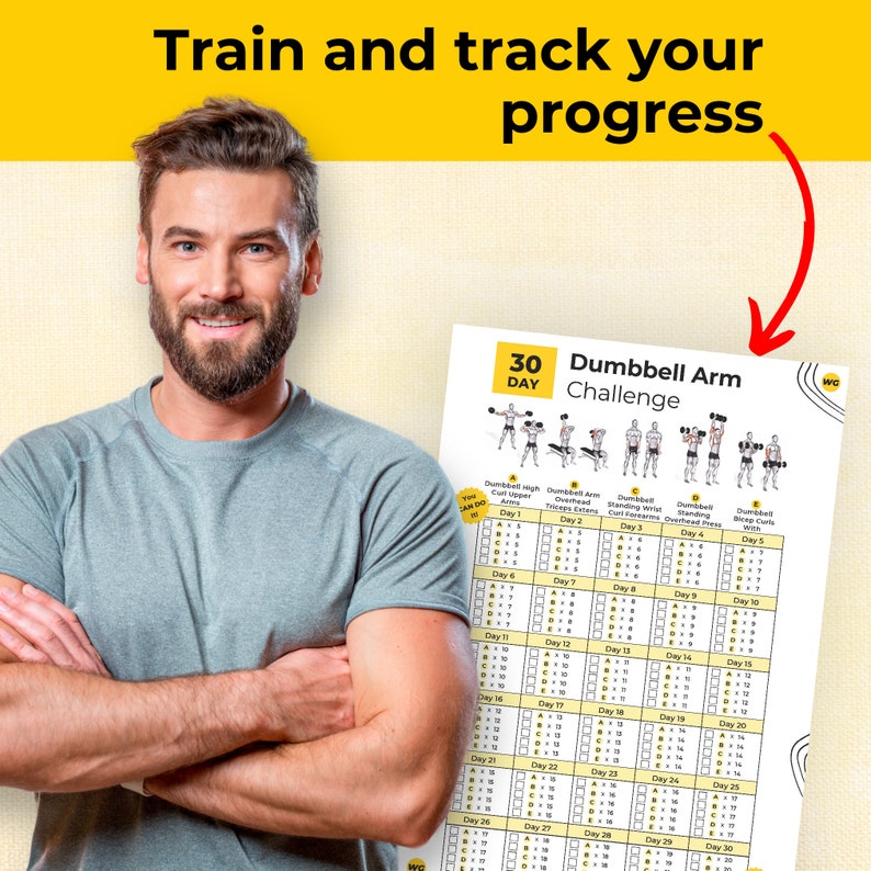 30 Day Dumbbell Arm Challenge Printable Workout Tracker. Arm Workout ...