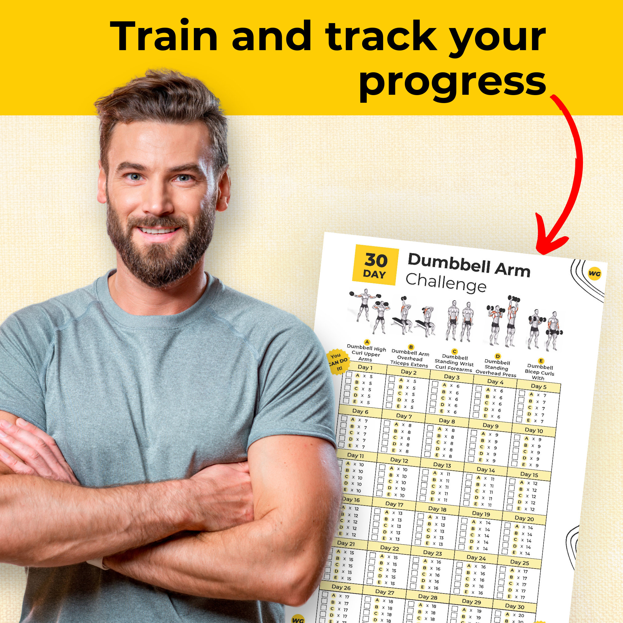 30 Day Dumbbell Arm Challenge Printable Workout Tracker. Arm Workout ...