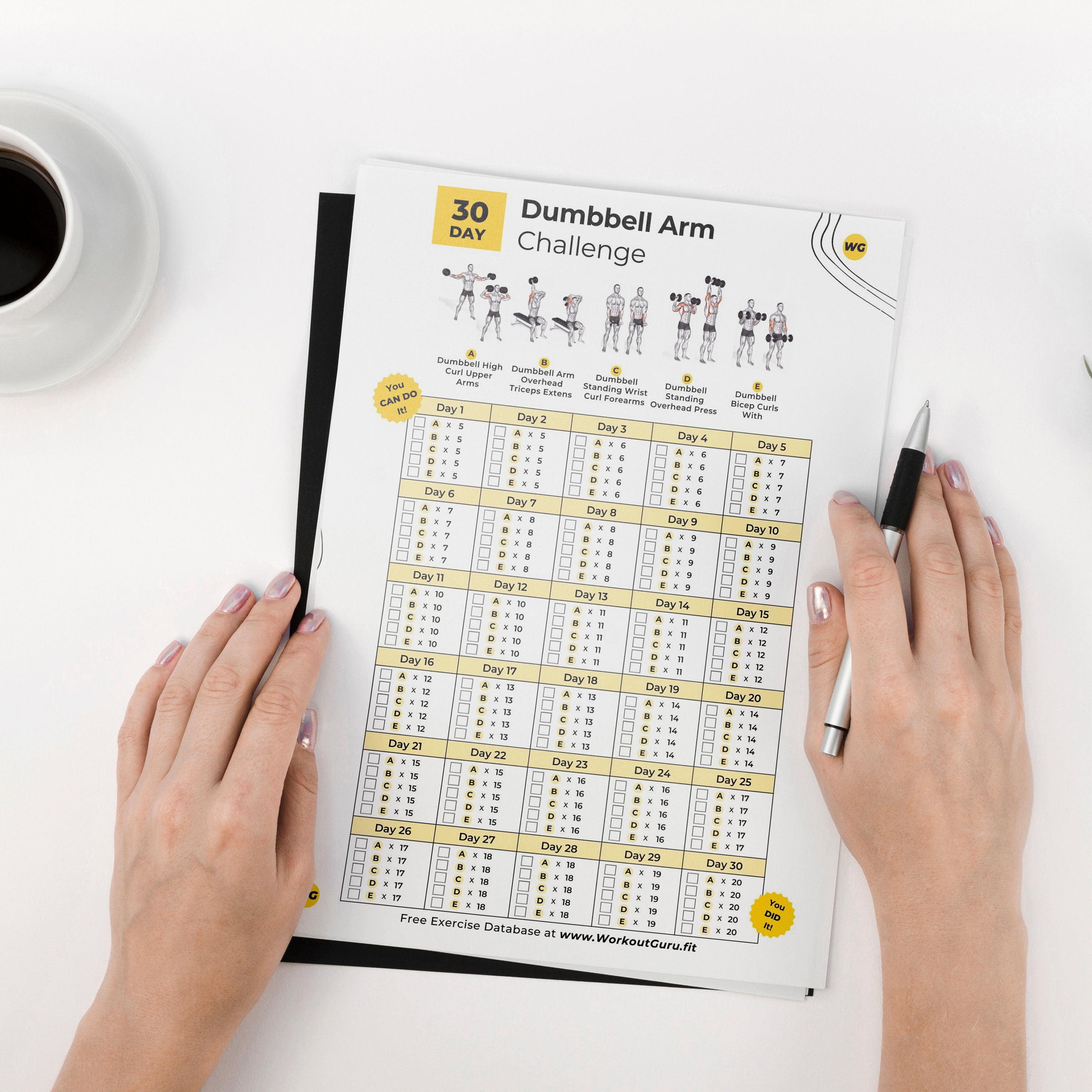 30 Day Dumbbell Arm Challenge Printable Workout Tracker. Arm Workout ...