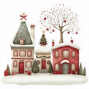 Páginas digitais de casas de Natal | Fundos digitais imprimíveis de feriados | Para álbuns de recortes, criação de cartões, artesanato | JPGs de uso comercial