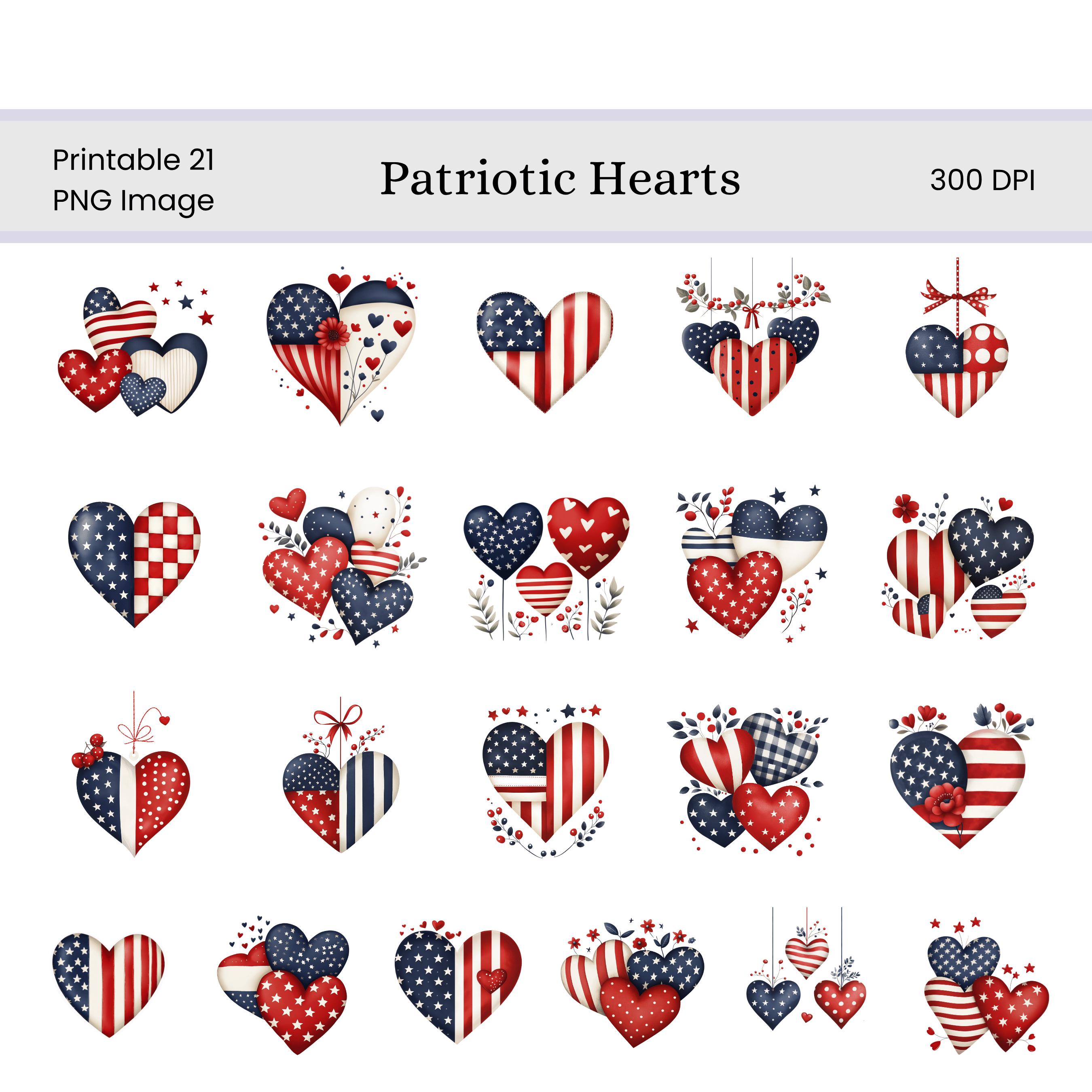 Patriotic Hearts Clip Art Set | 4th of July Digital Images | Scrapbooks ...