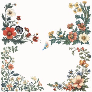 Vintage Floral Corners Clip Art Set | Digital Corner Images For Scrapbooks, Card Making, Crafts | Commercial Use PNGs | No Backgrounds