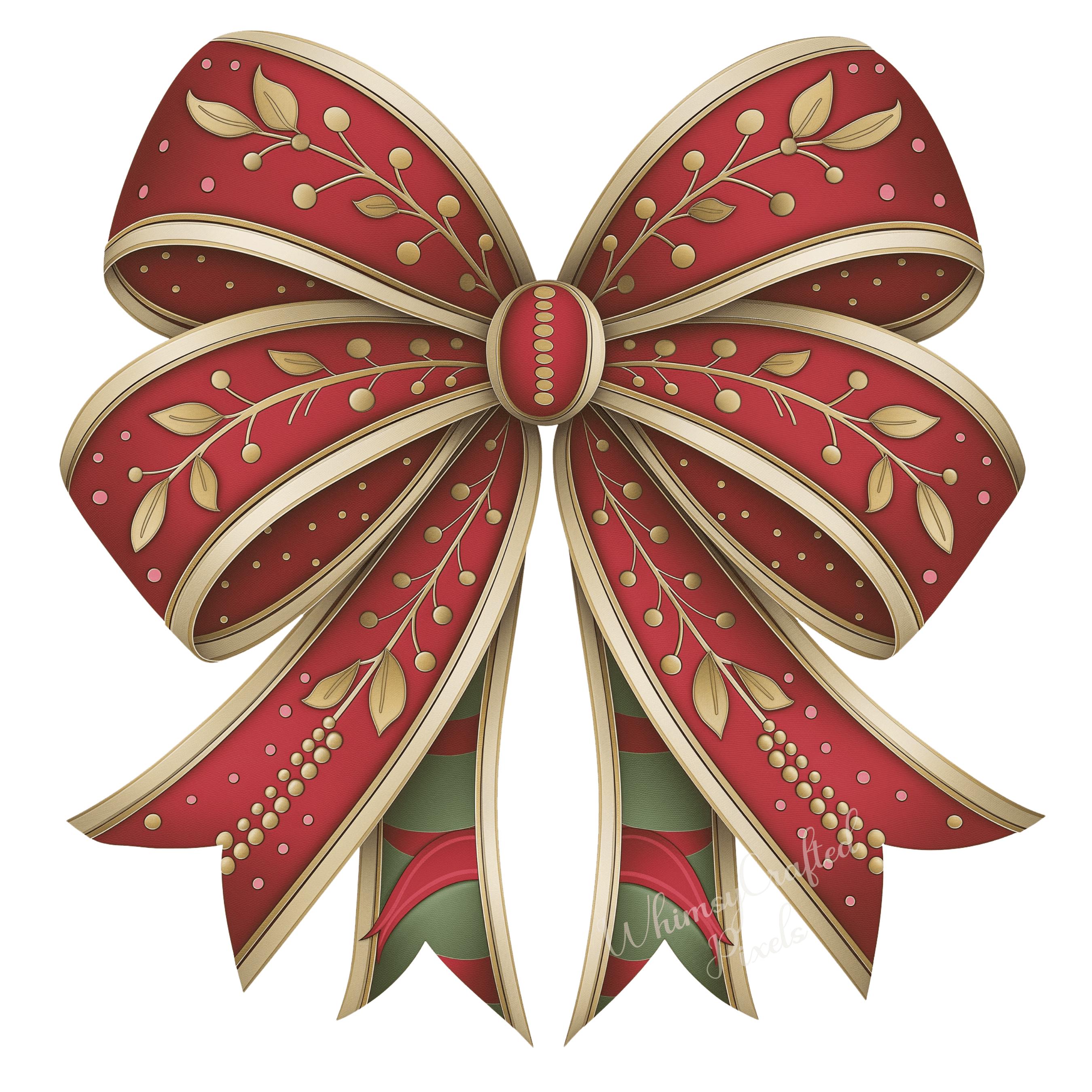 Red and Gold Christmas Bows Clip Art Set | Holiday Digital Images ...