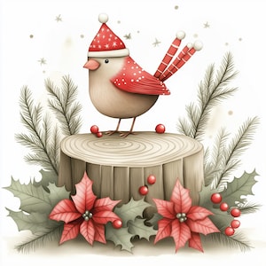 Pages numériques mignonnes d'oiseaux de Noël | Arrière-plans numériques imprimables des Fêtes | Pour scrapbooking, fabrication de cartes, travaux manuels | Fichiers JPG à usage commercial