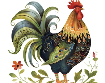 Fancy Rooster Clip Art Set | Fun Digital Images | For Scrapbooks, Card Making, Crafts | Commercial Use PNGs | Transparent Backgrounds