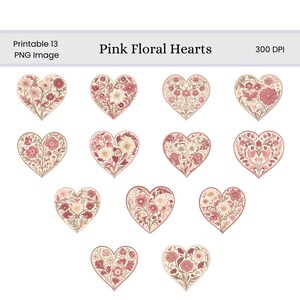 Pink Floral Heart Clip Art Set | Valentine Digital Images for ...