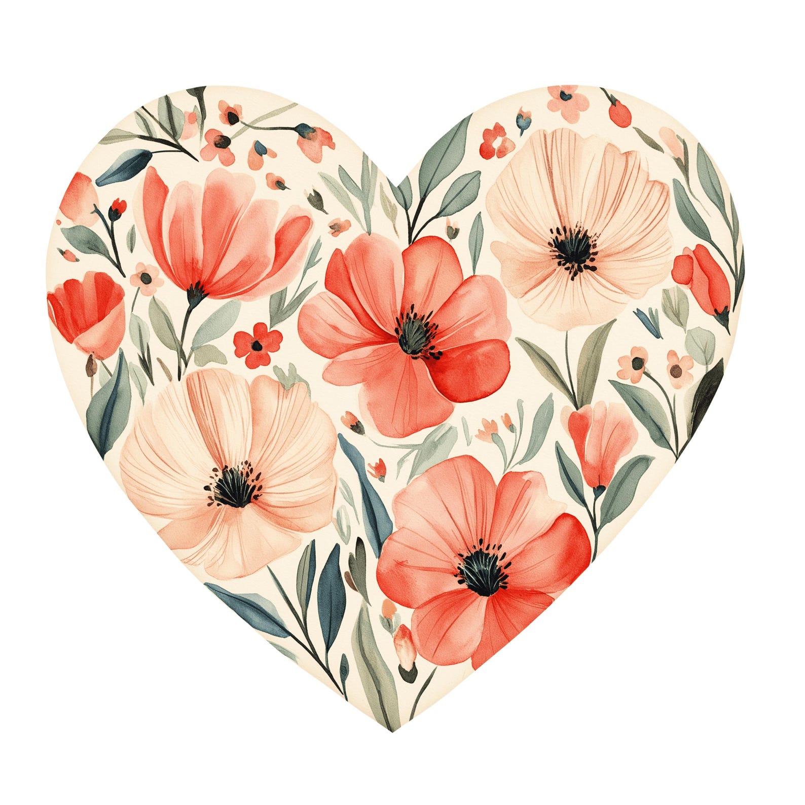 Poppy Floral Heart Clip Art Set | Valentine Digital Images for ...
