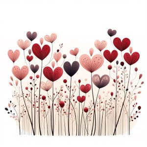 Digitale pagina's Gardens of Hearts | Afdrukbare digitale achtergronden voor Valentijnsdag | Voor plakboeken, kaarten maken, knutselen | JPG's voor commercieel gebruik
