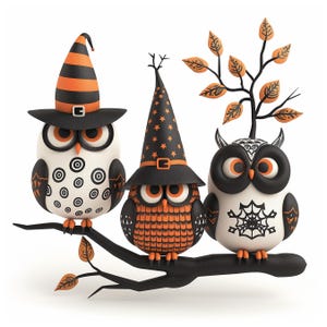 Páginas digitais de corujas fofas de Halloween | Fundos digitais imprimíveis de Halloween | Para álbuns de recortes, criação de cartões, artesanato | JPGs de uso comercial