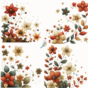Cute Floral Corners Clip Art Set | Digital Corner Images For Scrapbooks, Card Making, Crafts | Commercial Use PNGs | No Backgrounds