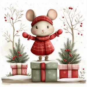 Páginas digitais fofas de rato de Natal | Fundos digitais imprimíveis de feriados | Para álbuns de recortes, criação de cartões, artesanato | JPGs de uso comercial