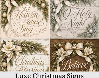 Ensemble de 10 illustrations aquarelles de panneaux en bois de Noël de luxe | 10 élégantes impressions JPG sur le thème de la ferme pour les fêtes